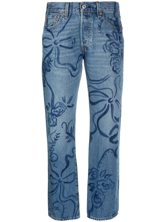 Floral-Print Straight-Leg Jeans