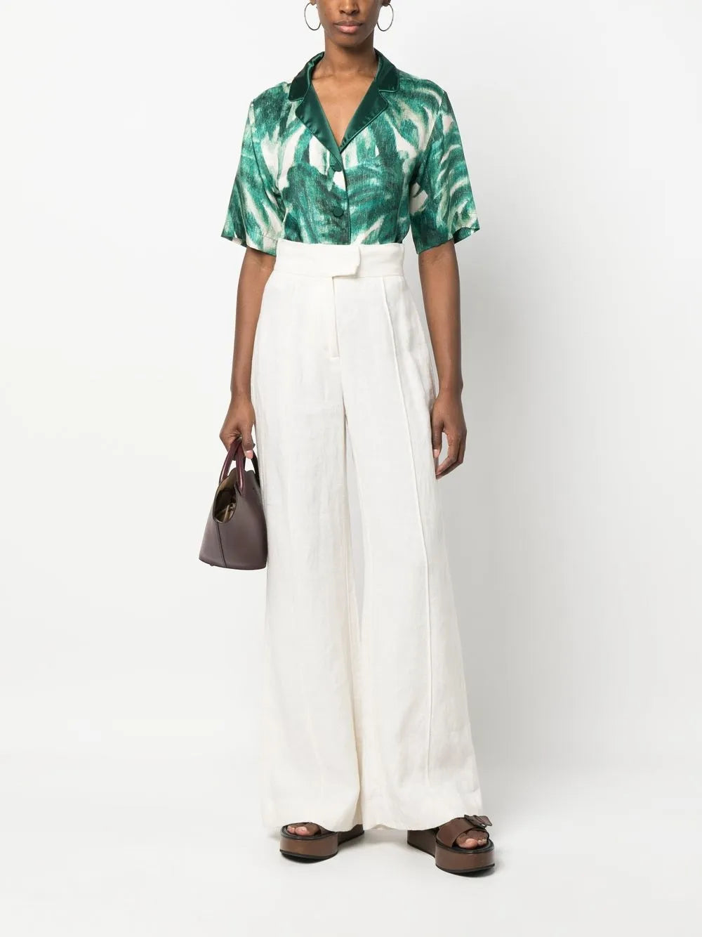 Palmtree-Print Silk Shirt