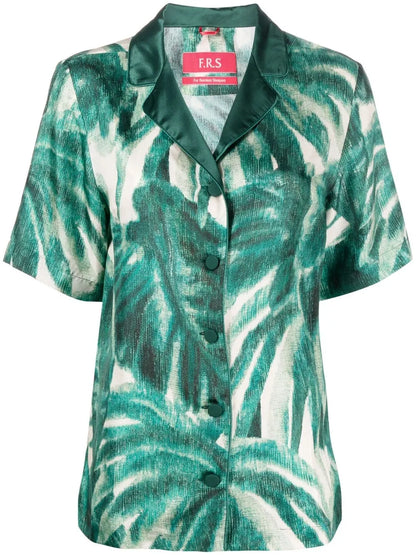 Palmtree-Print Silk Shirt