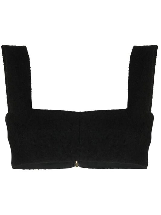Square-Neck Tweed Crop Top