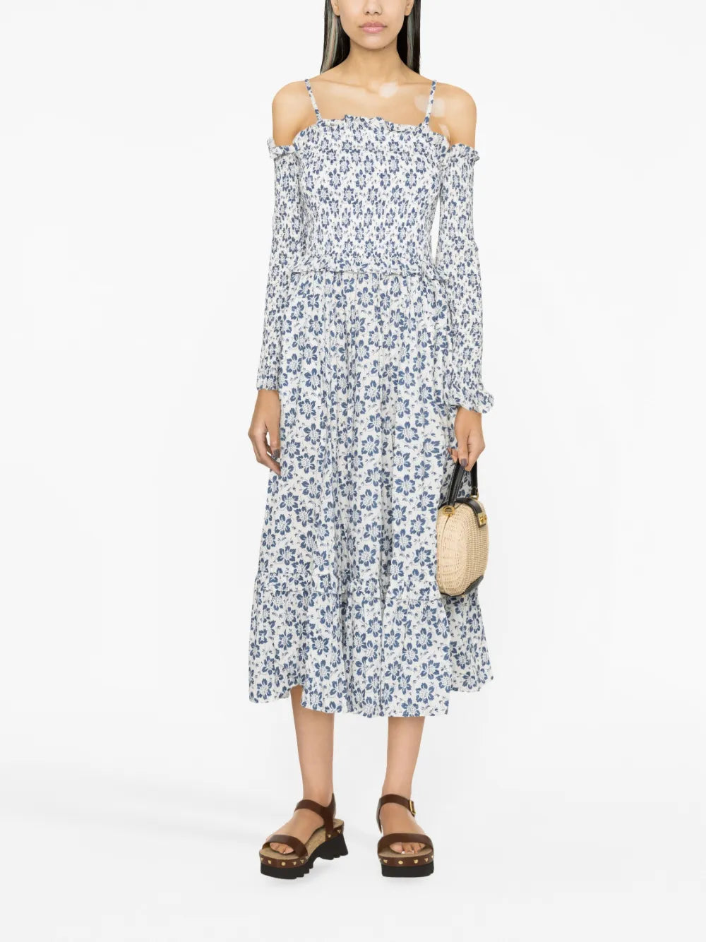 Floral-Print Cold-Shoulder Midi Dress