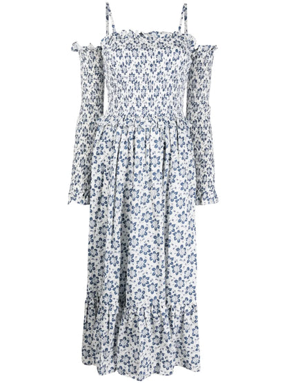 Floral-Print Cold-Shoulder Midi Dress