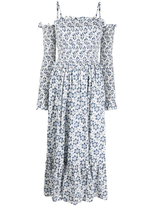 Floral-Print Cold-Shoulder Midi Dress