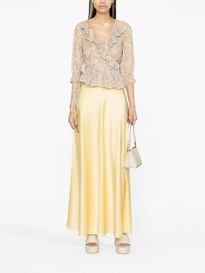 Floral-Print Ruffled Blouse