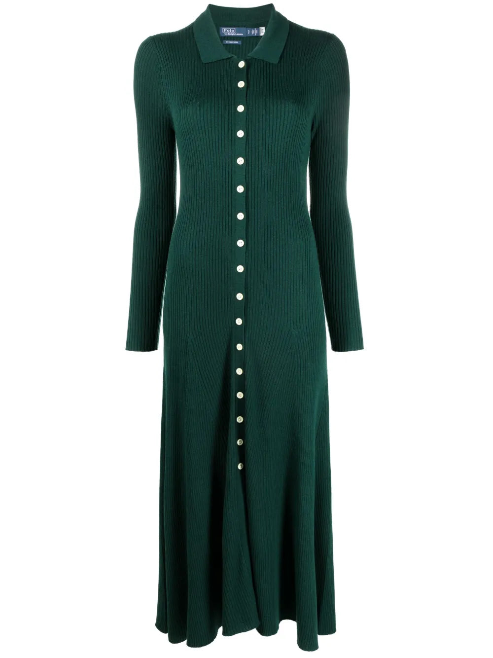 Ribbed-Knit Wool Polo Midi Dress
