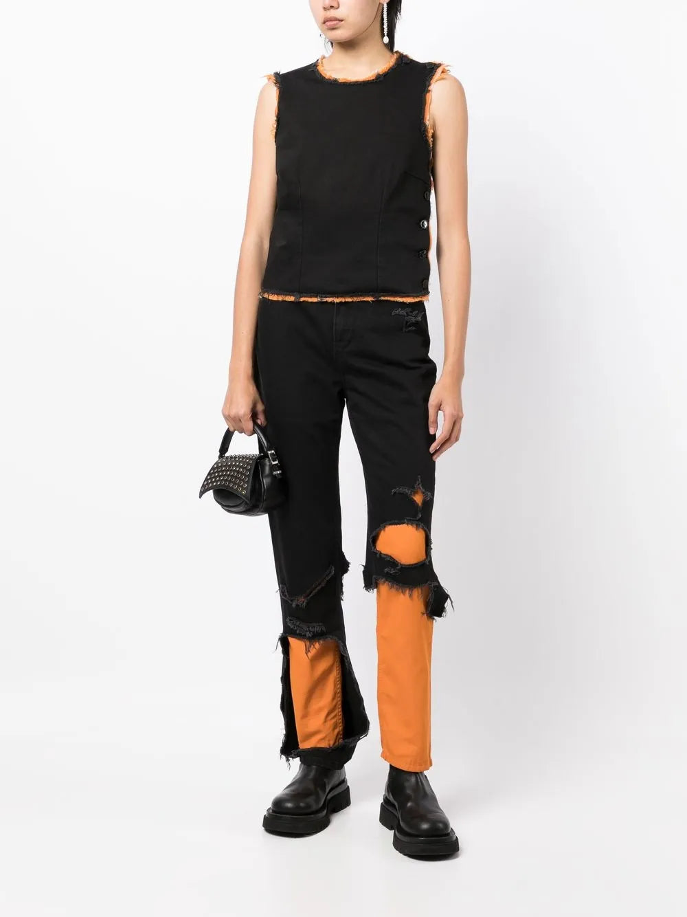 Distressed-Effect Straight-Leg Jeans