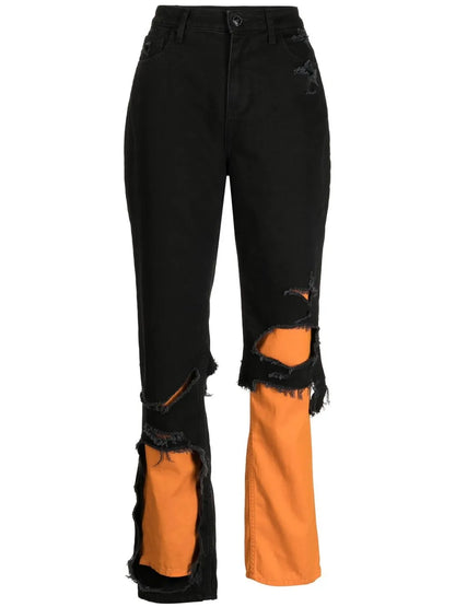 Distressed-Effect Straight-Leg Jeans