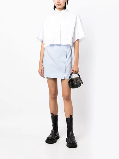 Frayed-Hem Denim Miniskirt