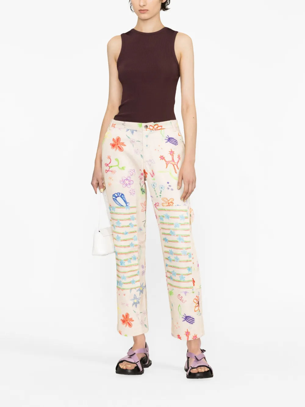 Sketch-Print Wide-Leg Trousers