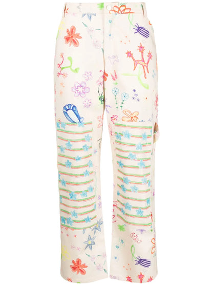 Sketch-Print Wide-Leg Trousers