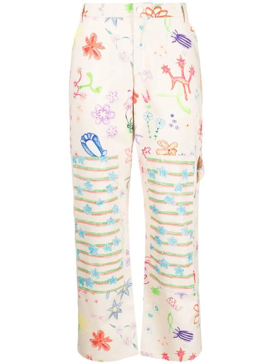 Sketch-Print Wide-Leg Trousers