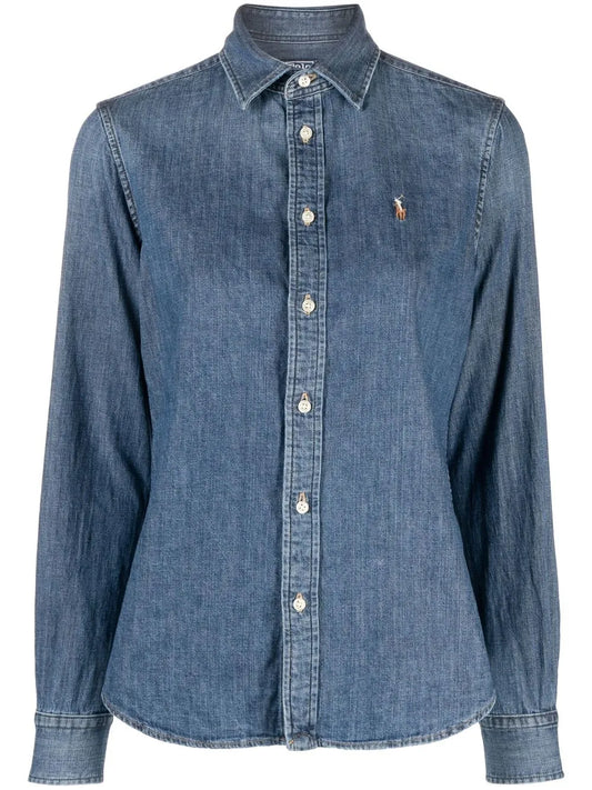 Embroidered-Logo Denim Shirt