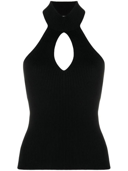 Halterneck Ribbed Knit Top