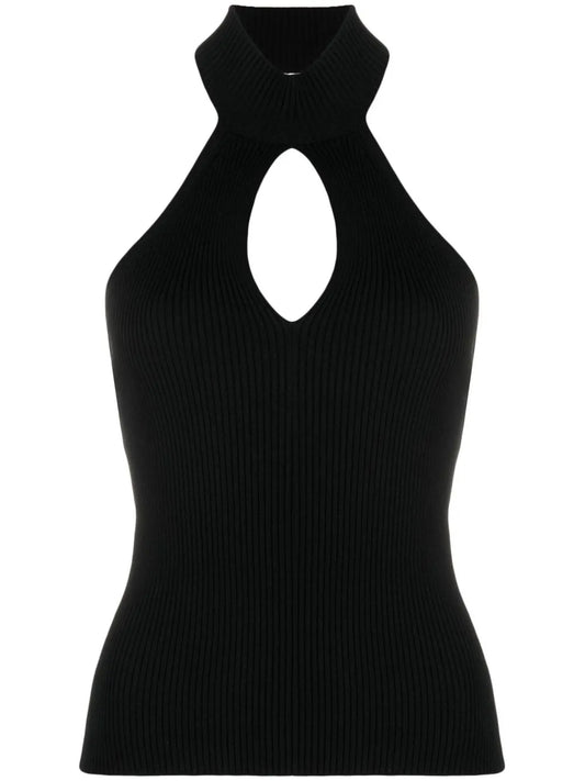 Halterneck Ribbed Knit Top