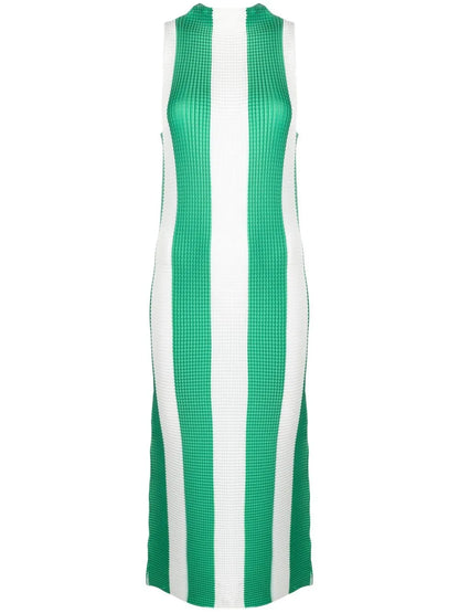 Horizontal-Pattern Print Midi Dress
