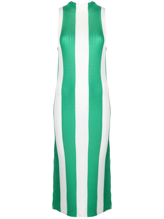 Horizontal-Pattern Print Midi Dress
