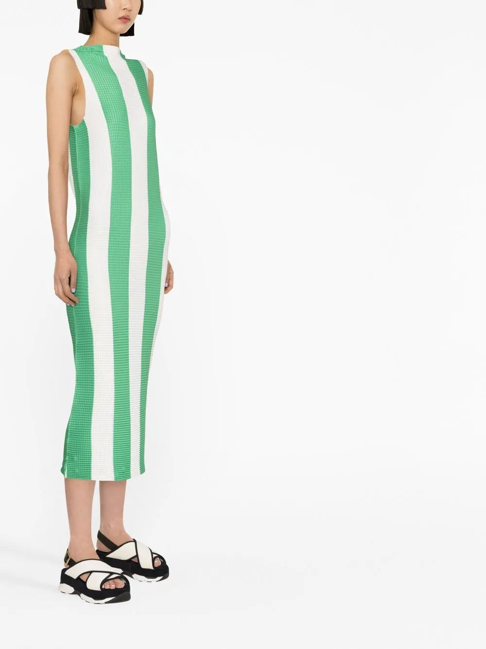 Horizontal-Pattern Print Midi Dress
