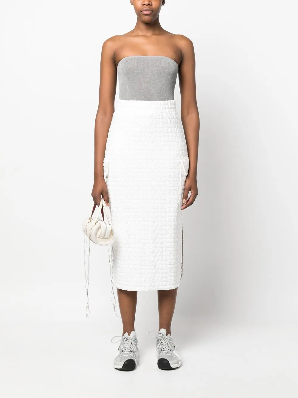 Embossed Logo-Print Midi Skirt