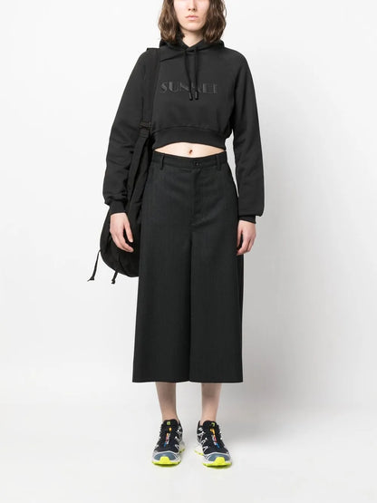Embroidered-Logo Cropped Hoodie