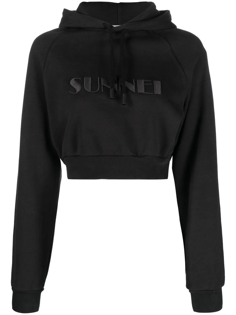 Embroidered-Logo Cropped Hoodie