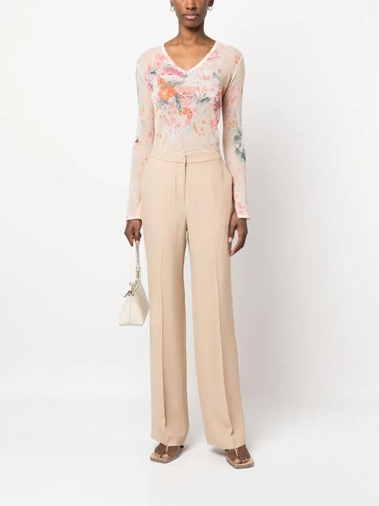 Long-Sleeve Ribbed Blouse