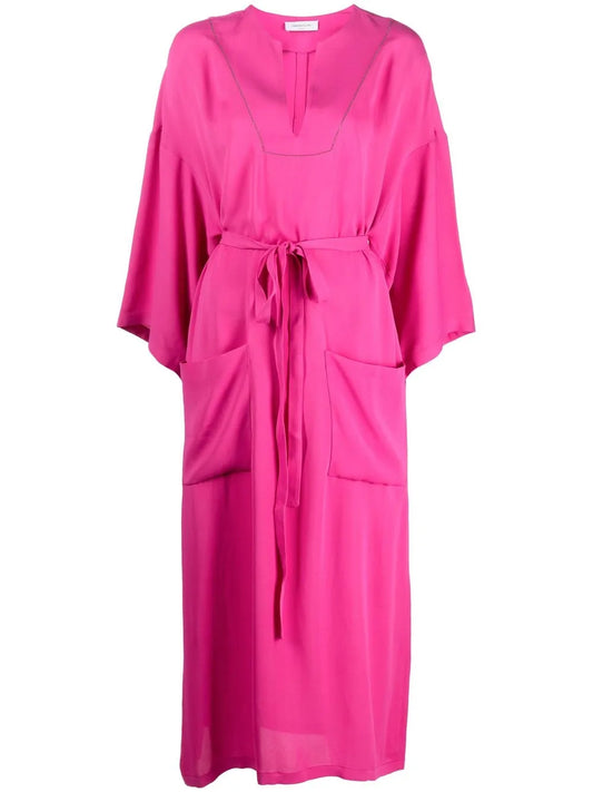 Belted Long-Sleeved Midi Dress