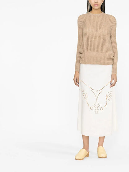 High-Waisted Embroidered-Design Skirt