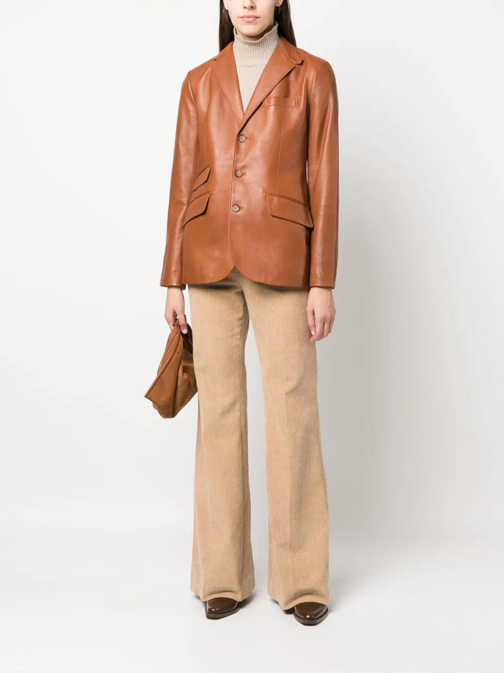 Saddle Leather Single-Breasted Blazer