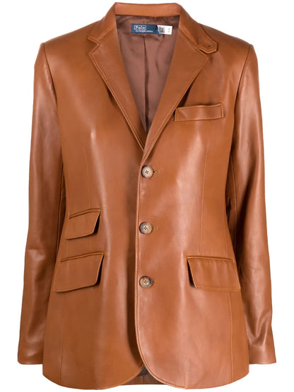 Saddle Leather Single-Breasted Blazer