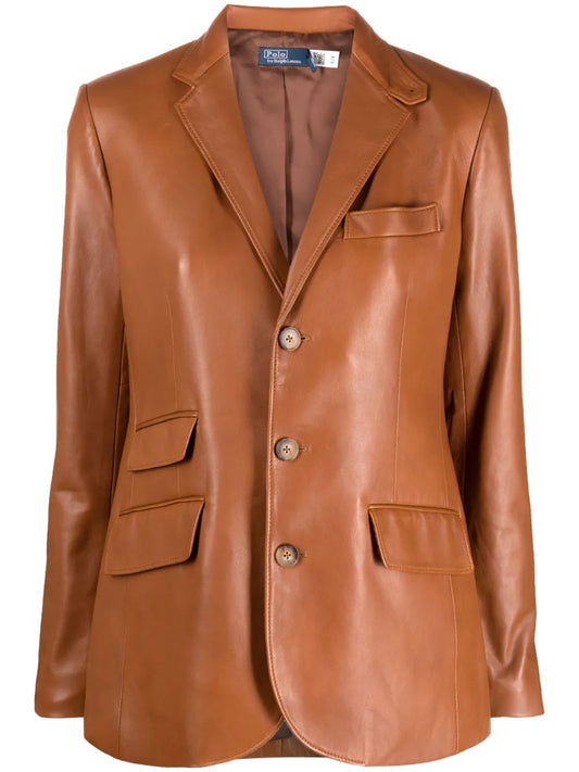 Saddle Leather Single-Breasted Blazer