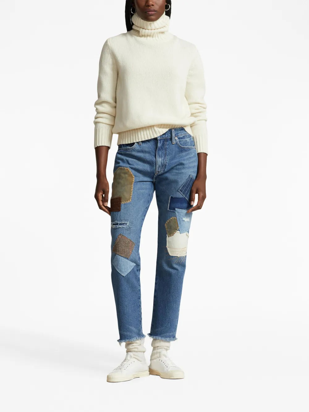 Patchwork-Design Cropped Jeans