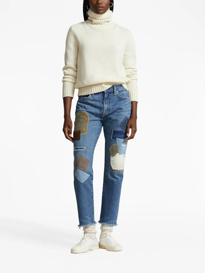Patchwork-Design Cropped Jeans