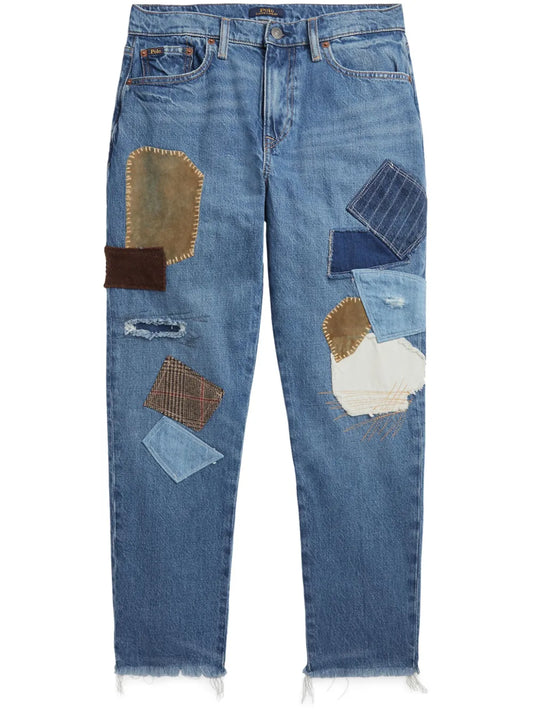 Patchwork-Design Cropped Jeans