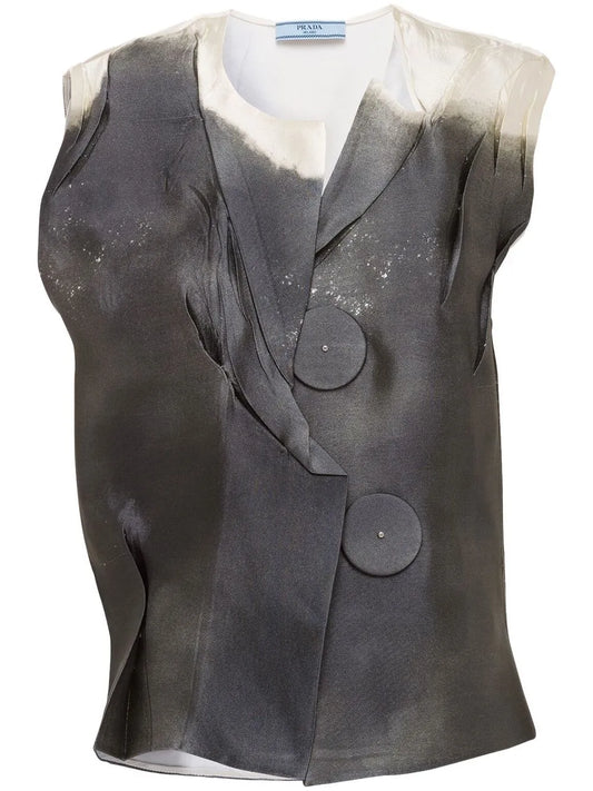 Two-Tone Silk Satin Blouse