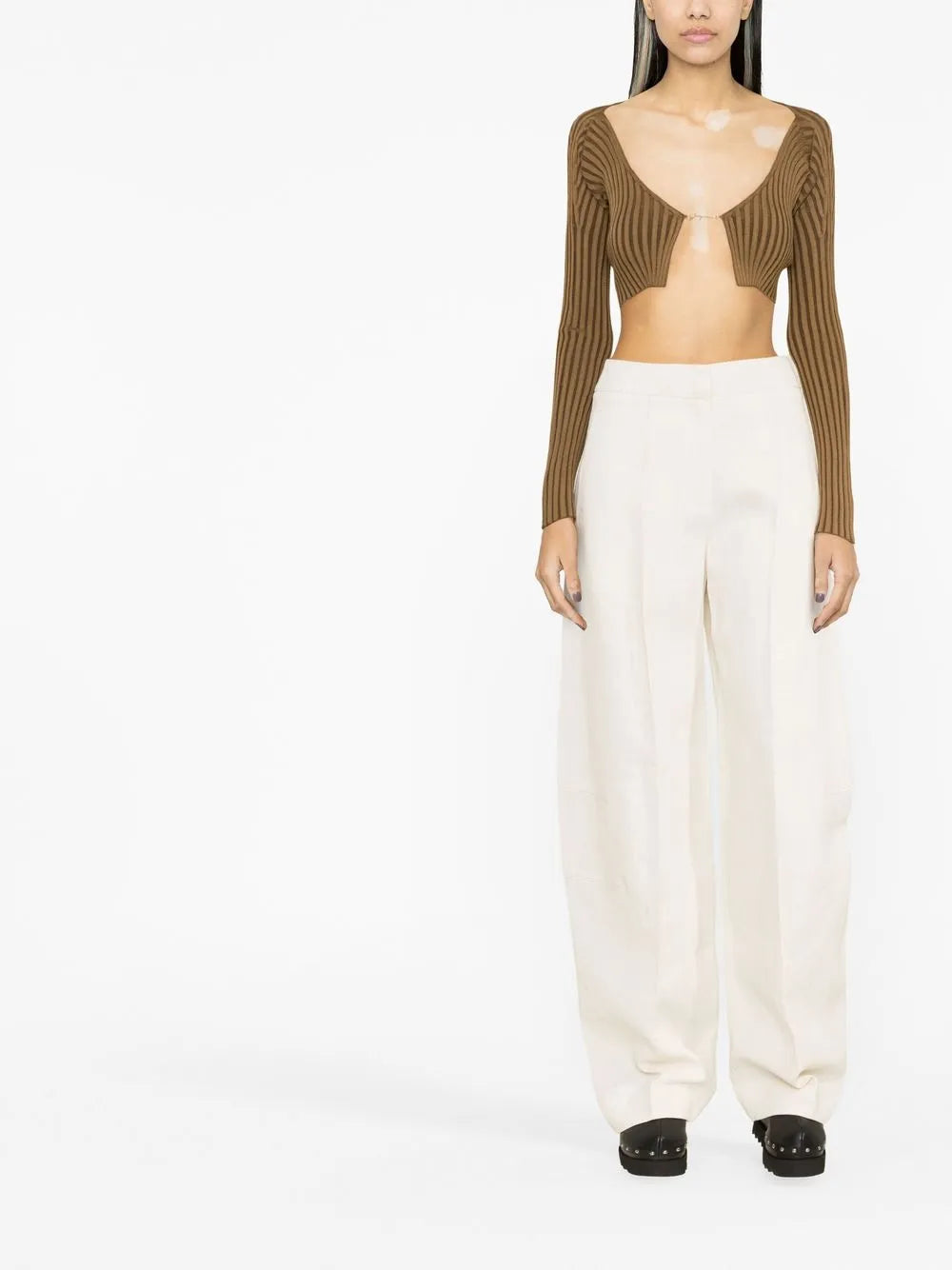 Ribbed-Knit Cropped Cardigan