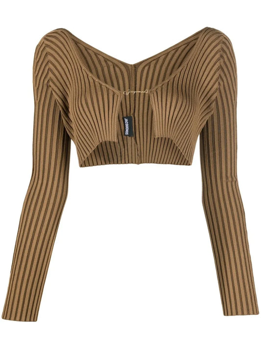 Ribbed-Knit Cropped Cardigan