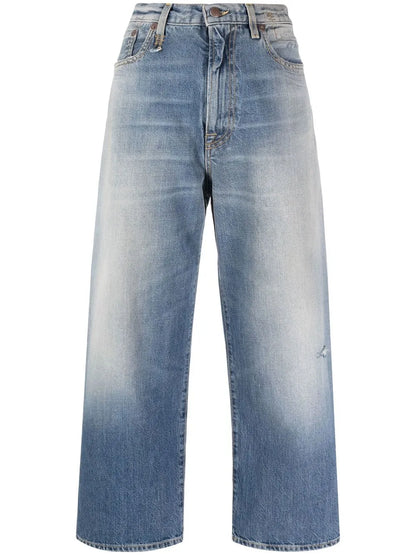 Distressed-Finish Denim Jeans