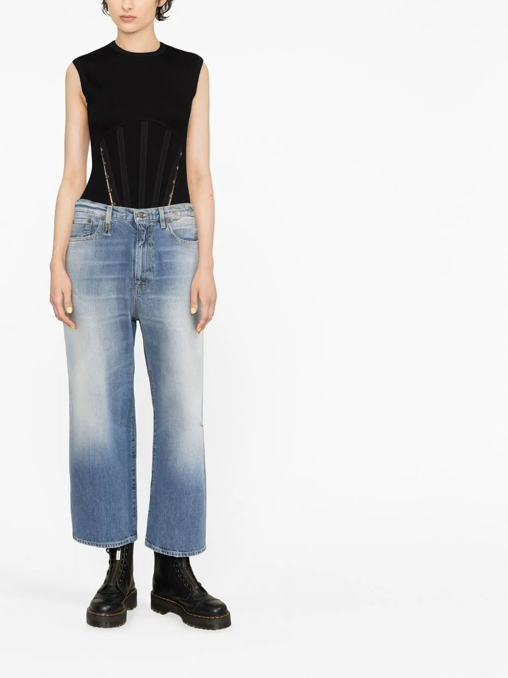 Distressed-Finish Denim Jeans