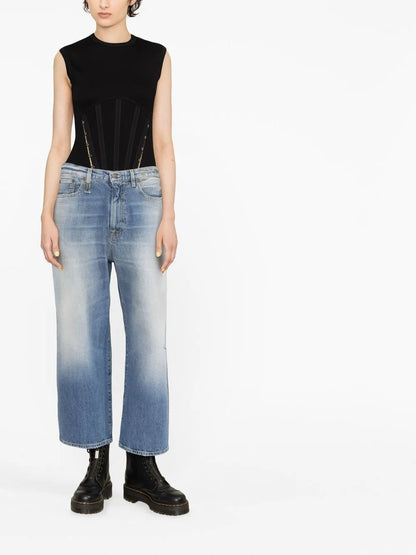 Distressed-Finish Denim Jeans