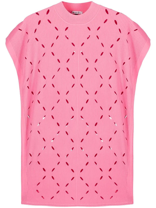 Cut Out-Detail Short-Sleeved Knitted Top
