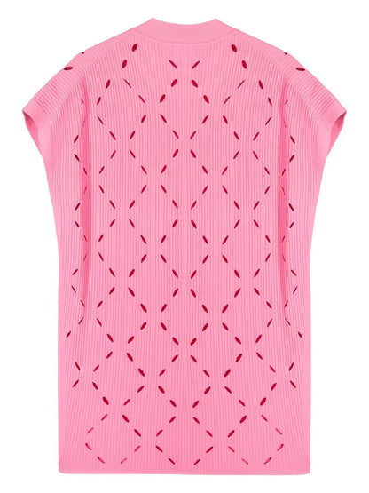 Cut Out-Detail Short-Sleeved Knitted Top