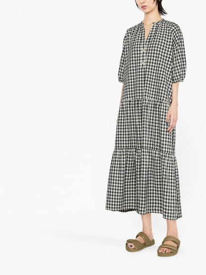 Gingham-Print Tiered Dress