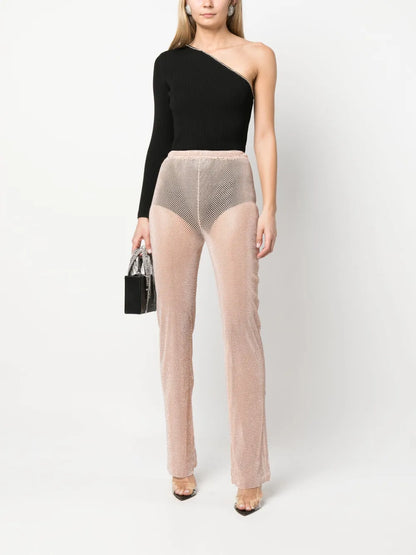 Rhinestone-Embellished Straight Trousers