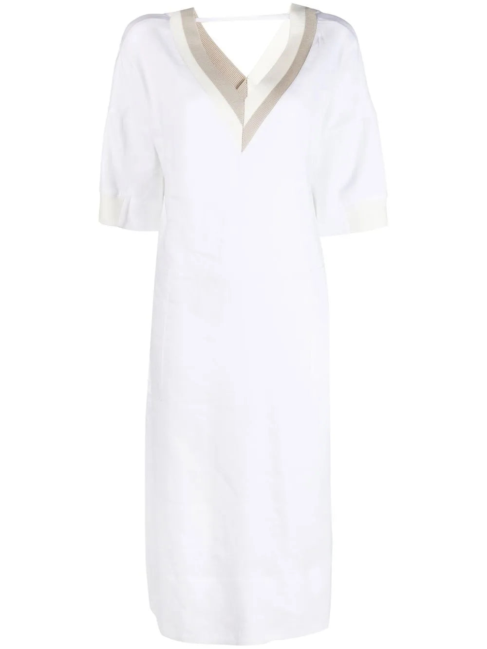 V-Neck Linen-Blend Midi Dress