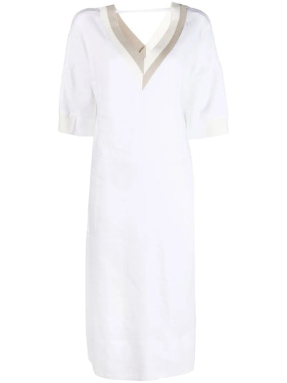 V-Neck Linen-Blend Midi Dress