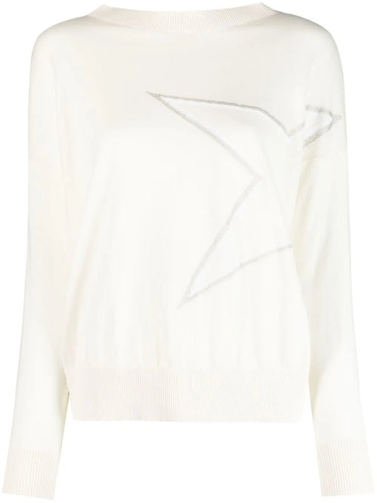 Star-Appliqué Boat-Neck Jumper
