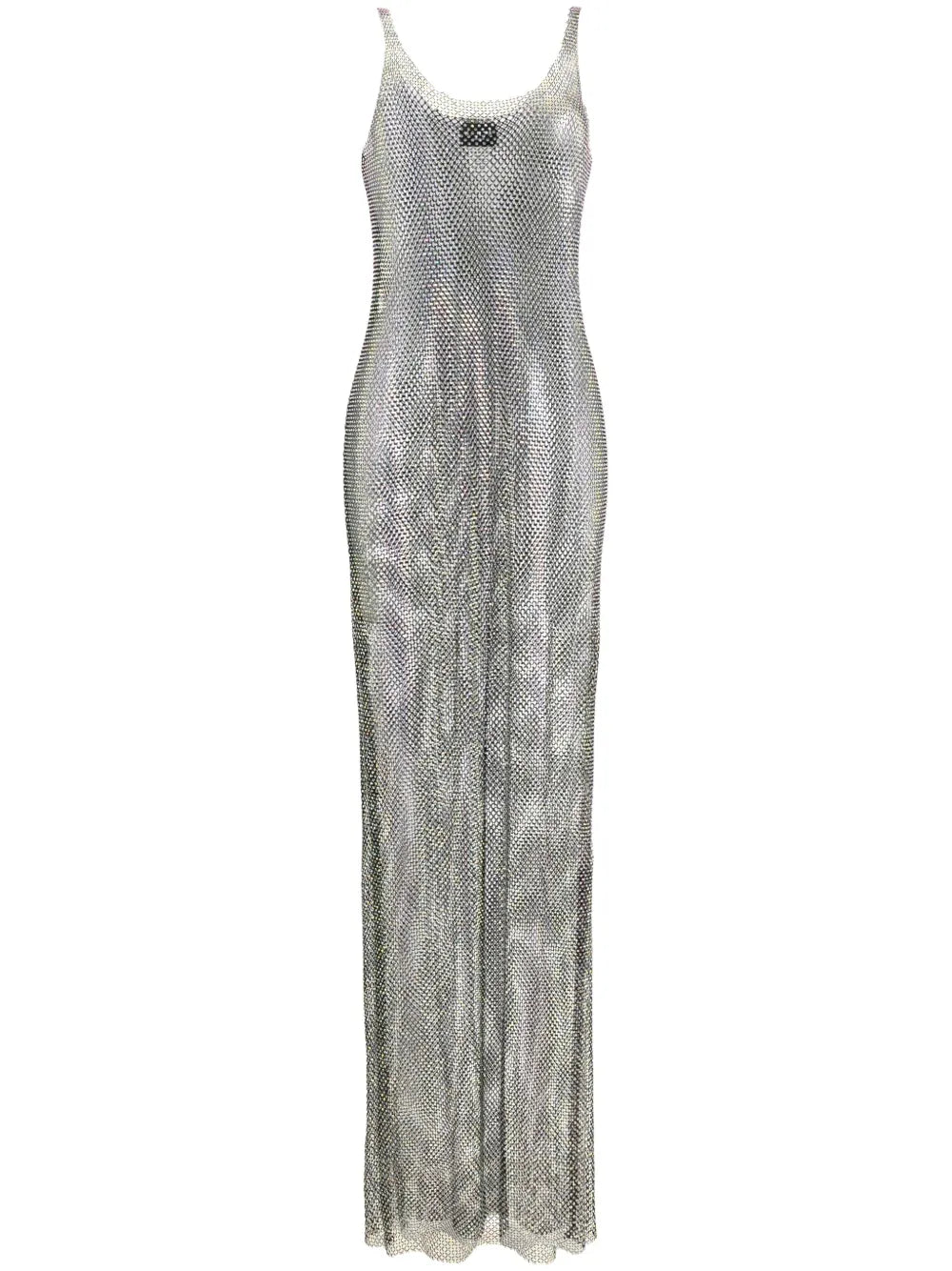 Rhinestone-Embellished Mesh Maxi Dress