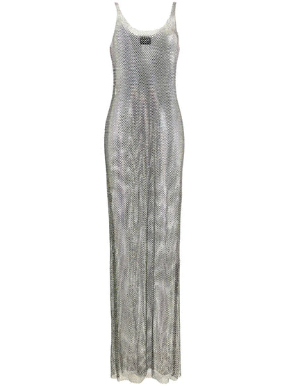 Rhinestone-Embellished Mesh Maxi Dress