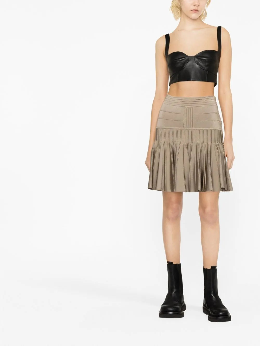 Pleated Knit Miniskirt
