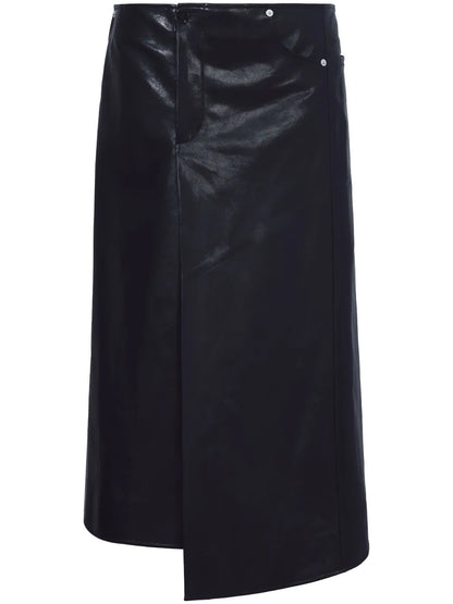 Asymmetric A-Line Leather Skirt